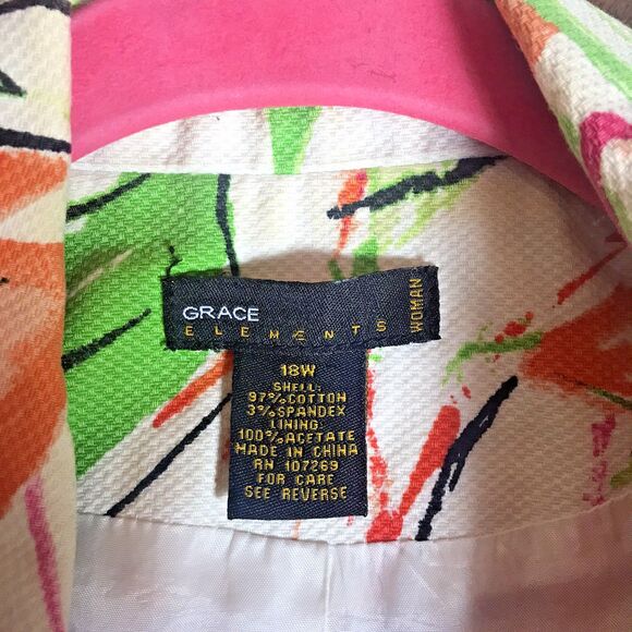Grace Elements Woman's Multicolor Floral Cotton Blend Blazer Size 18W - Picture 7 of 8